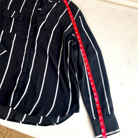 Black & White Stripe Button Down Long Sleeve Shirt Blouse - Picture 9 of 11